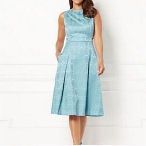 Elegant Sleeveless Blue Midi Dress eva mendez